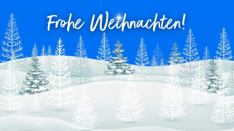 Eine weihnachtliche Grafik mit einer Schneelandschaft.