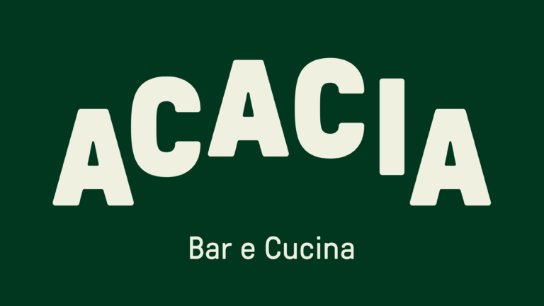 Das Logo des Acacia Bar e Cucina auf dunkelgrünem Hintergrund.