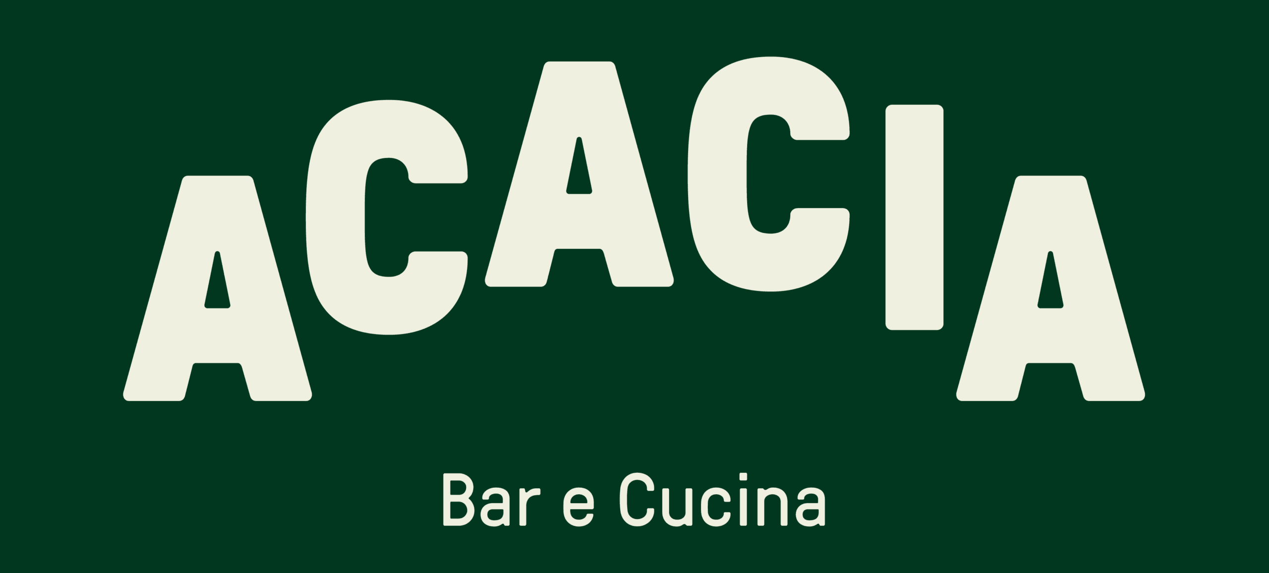 Das Logo des Acacia Bar e Cucina auf dunkelgrünem Hintergrund.